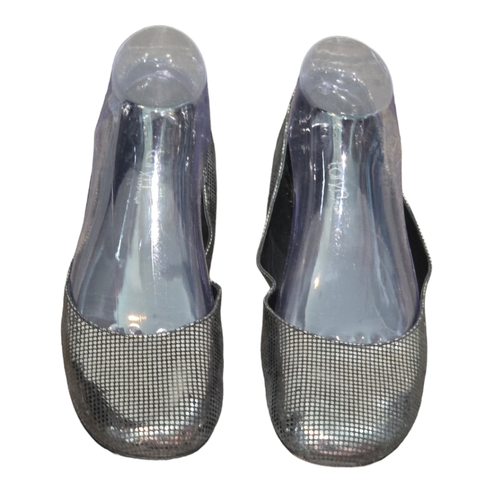 Taryn Rose Ballet Flats‎ Silver Metallic Textured Leather Round Toe Shoes Size 7